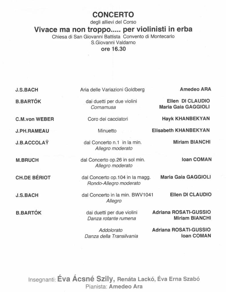 Concerto allievi violinisti giugno 2024 programma